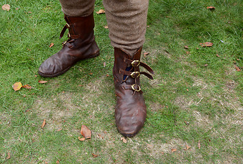 Image showing Authentic Medieval leather shoes with buckles