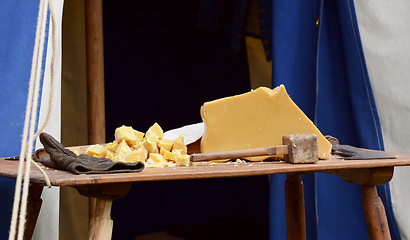 Image showing Large block of beeswax broken into chunks