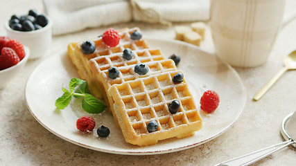 Image showing Waffles and berries on plate