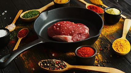 Image showing Spices around raw meat