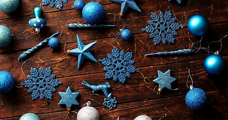 Image showing Blue Christmas decorations on table