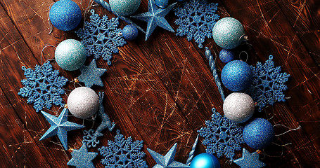 Image showing Blue decorative snowflakes and balls
