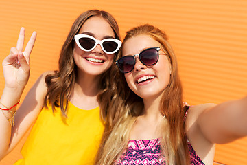 Image showing teenage girls taking selfie in summer