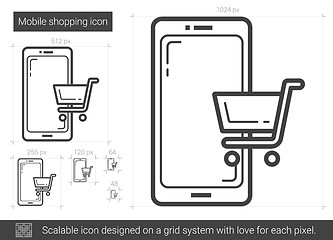 Image showing Mobile shopping line icon.