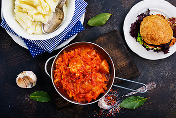 Image showing fried cabbage and mashed potato