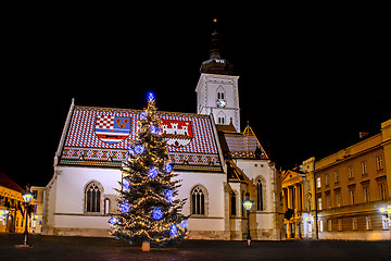 Image showing Advent in Zagreb - Christmas tree in front St. Mark's Church