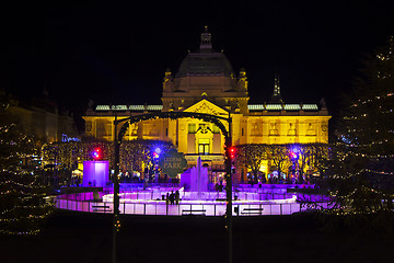 Image showing Advent in Zagreb - Ice Park on King Tomislav Square, Night wiev 