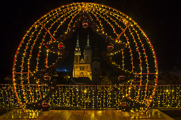 Image showing Advent in Zagreb - Night panorama of Zagreb cathedral at the tim