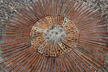 Image showing Cobble concentric mosaic. Patterned floor walkway in the park.