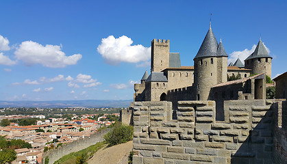 Image showing Medieval castle of Carcassonne and panorama of lower town