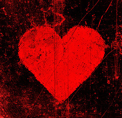 Image showing Abstract scratches black background with bright red heart