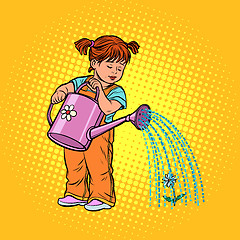 Image showing Girl watering can watering a flower
