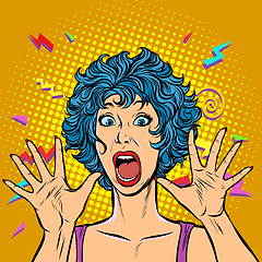 Image showing woman panic, fear, surprise gesture. Girls 80s