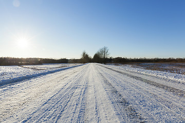 Image showing traces of the car on snow