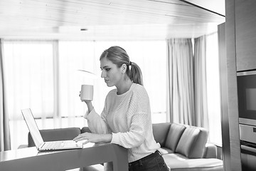 Image showing woman drinking coffee enjoying relaxing lifestyle