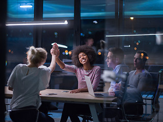 Image showing Multiethnic startup business team in night office