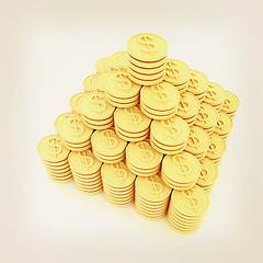 Image showing pyramid from the golden coins. 3d illustration. Vintage style