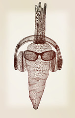 Image showing carrot with sun glass and headphones front \