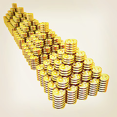 Image showing pyramid from the golden coins. 3d illustration. Vintage style