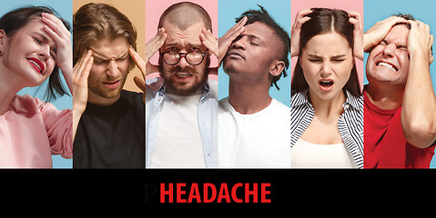 Image showing Group of stressed people having headache