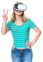 Image showing Woman looking in VR glasses