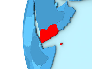 Image showing Yemen on blue globe