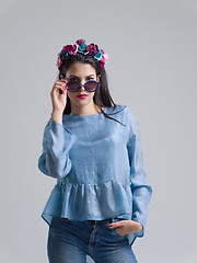 Image showing woman posing in fashionable clothes and sunglasses