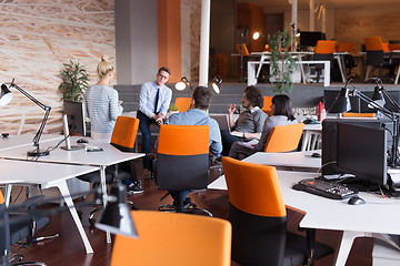 Image showing Young Business Team At A Meeting at modern office building