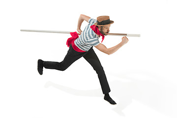 Image showing Caucasian man in traditional gondolier costume and hat