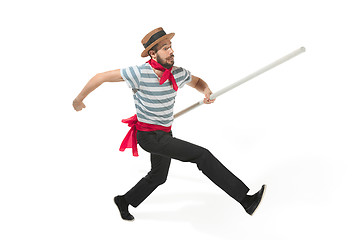 Image showing Caucasian man in traditional gondolier costume and hat