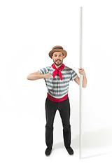 Image showing Caucasian man in traditional gondolier costume and hat