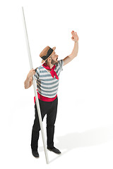 Image showing Caucasian man in traditional gondolier costume and hat