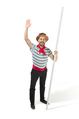 Image showing Caucasian man in traditional gondolier costume and hat