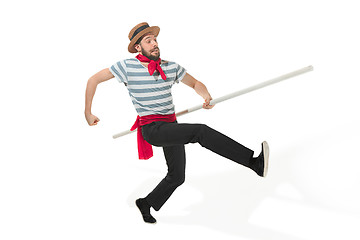 Image showing Caucasian man in traditional gondolier costume and hat