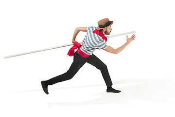 Image showing Caucasian man in traditional gondolier costume and hat