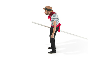 Image showing Caucasian man in traditional gondolier costume and hat