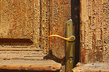 Image showing doorknob detail on old door