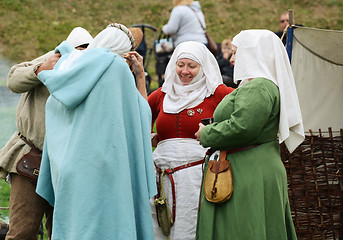 Image showing Women in authentic Medieval dress and wimples