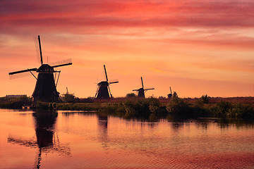 Image showing Windmills at Kinderdijk in Holland. Netherlands