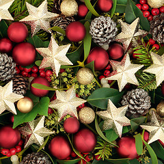 Image showing Christmas Baubles and Flora Background