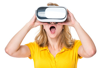 Image showing Woman looking in VR glasses