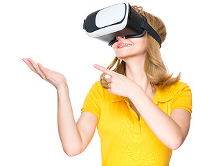 Image showing Woman looking in VR glasses