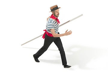 Image showing Caucasian man in traditional gondolier costume and hat