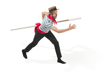 Image showing Caucasian man in traditional gondolier costume and hat