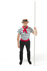 Image showing Caucasian man in traditional gondolier costume and hat