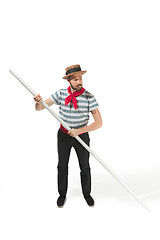 Image showing Caucasian man in traditional gondolier costume and hat