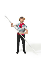 Image showing Caucasian man in traditional gondolier costume and hat