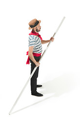 Image showing Caucasian man in traditional gondolier costume and hat