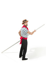 Image showing Caucasian man in traditional gondolier costume and hat