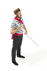 Image showing Caucasian man in traditional gondolier costume and hat